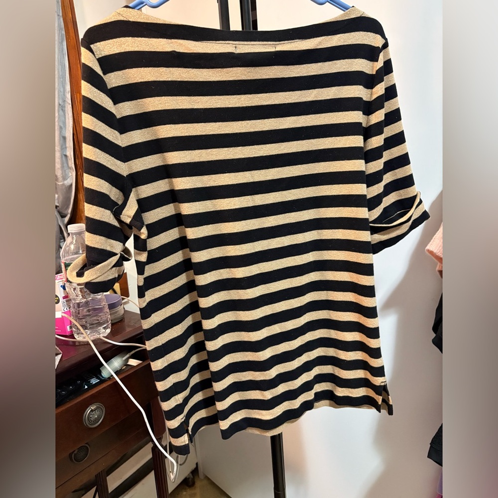 RALPH LAUREN Black and Gold Metallic Stripe Boatneck Short Sleeve Top - Picture 8 of 8